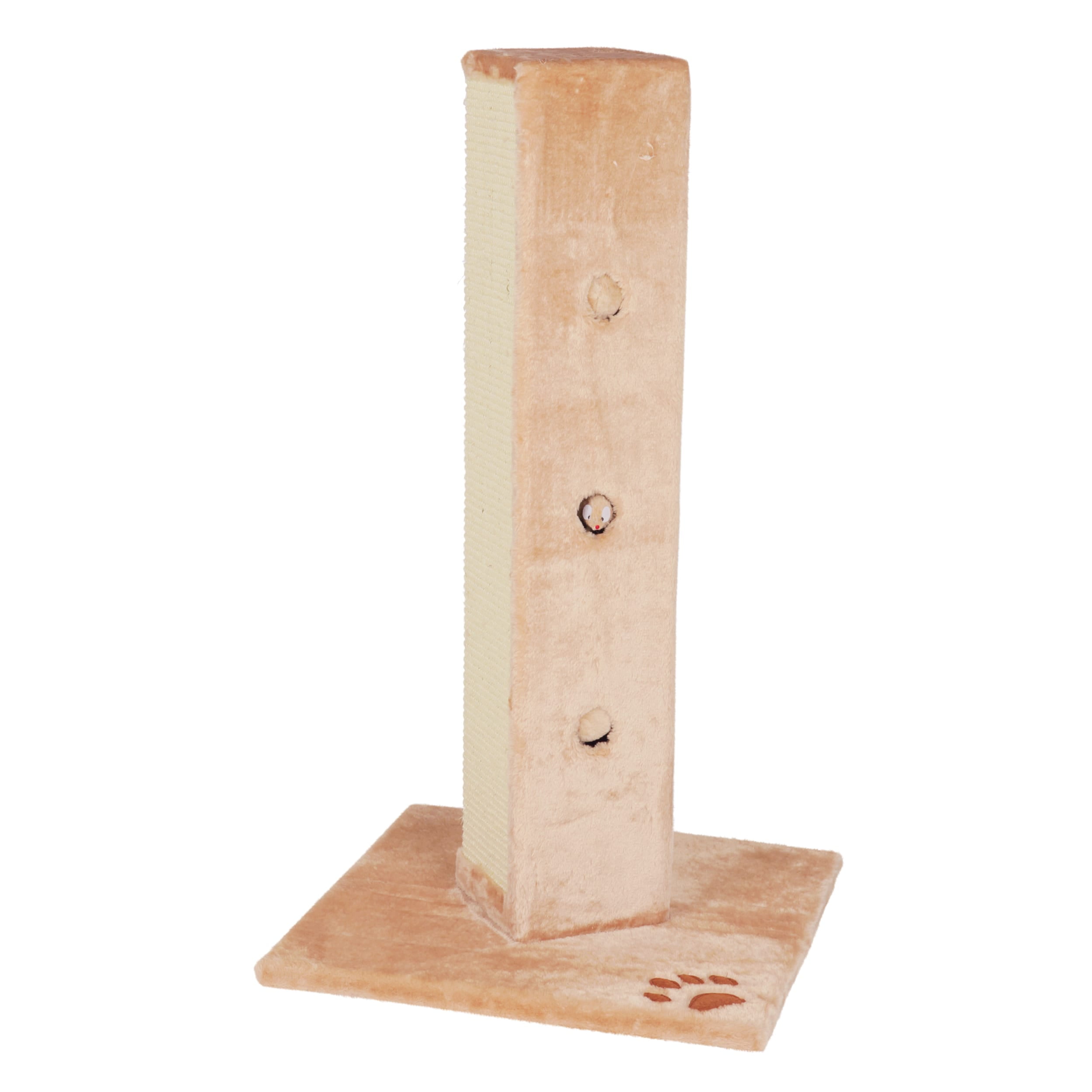 Beige Sisal and Plush Cat Scratching Post with Peek-a-Boo Toys