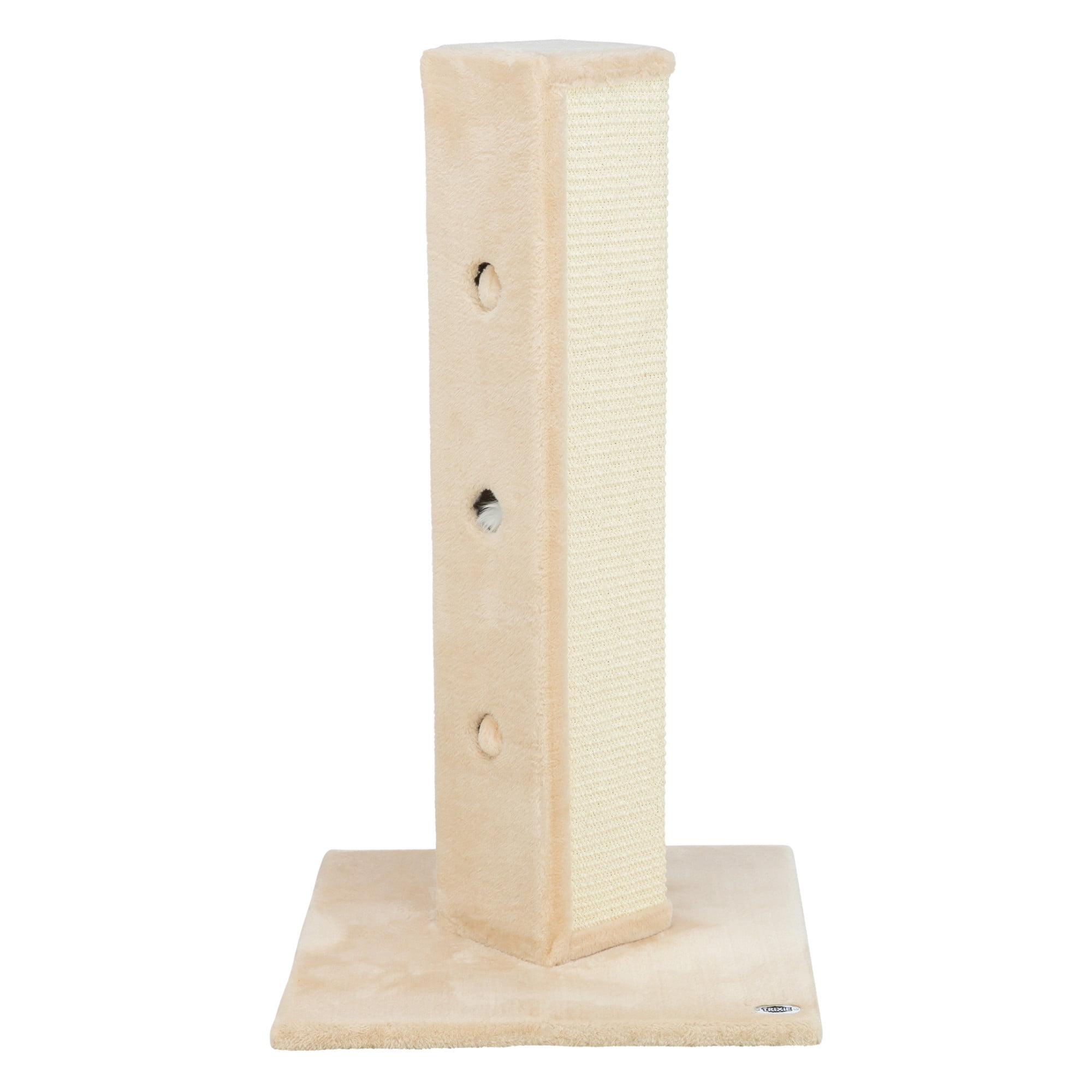 Beige Sisal and Plush Cat Scratching Post with Peek-a-Boo Toys