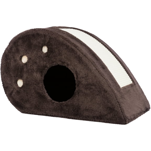 TRIXIE Topi Plush Cover Indoor Cat Condo with Sisal Scratching Surface & Cat Toys, Brown