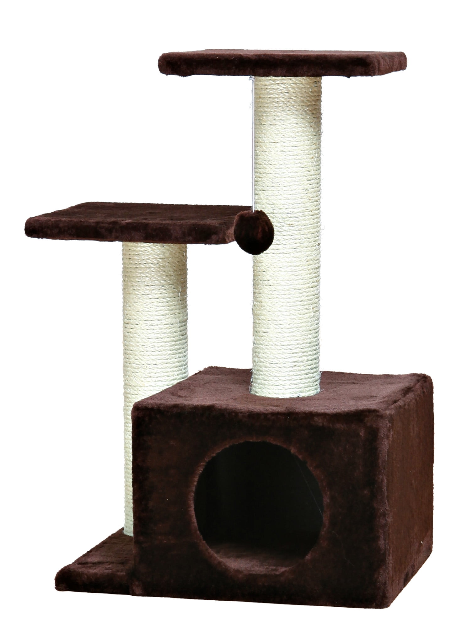 Brown Sisal and Plush 28" Freestanding Cat Tree with Condo and Perches