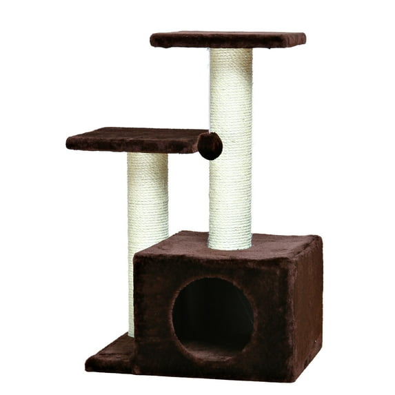 TRIXIE Valencia Plush & Sisal 3-Level 28" Cat Tree with Scratching Posts & Condo, Brown