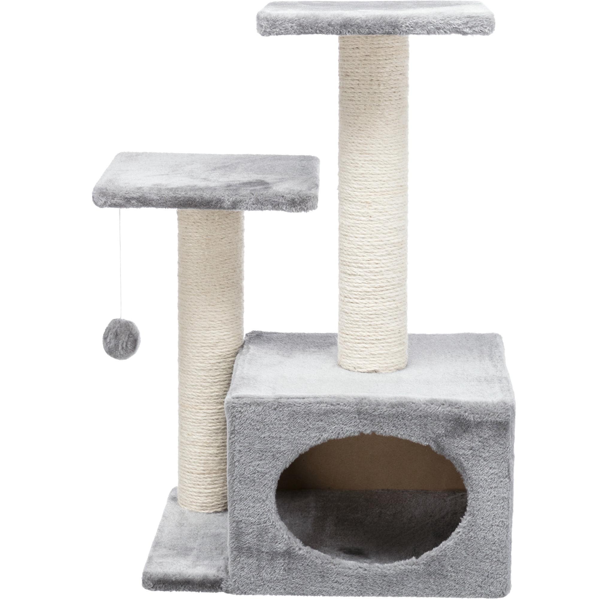 TRIXIE Valencia Plush & Sisal 3-Level 28" Cat Tree with Scratching Posts & Condo, Gray