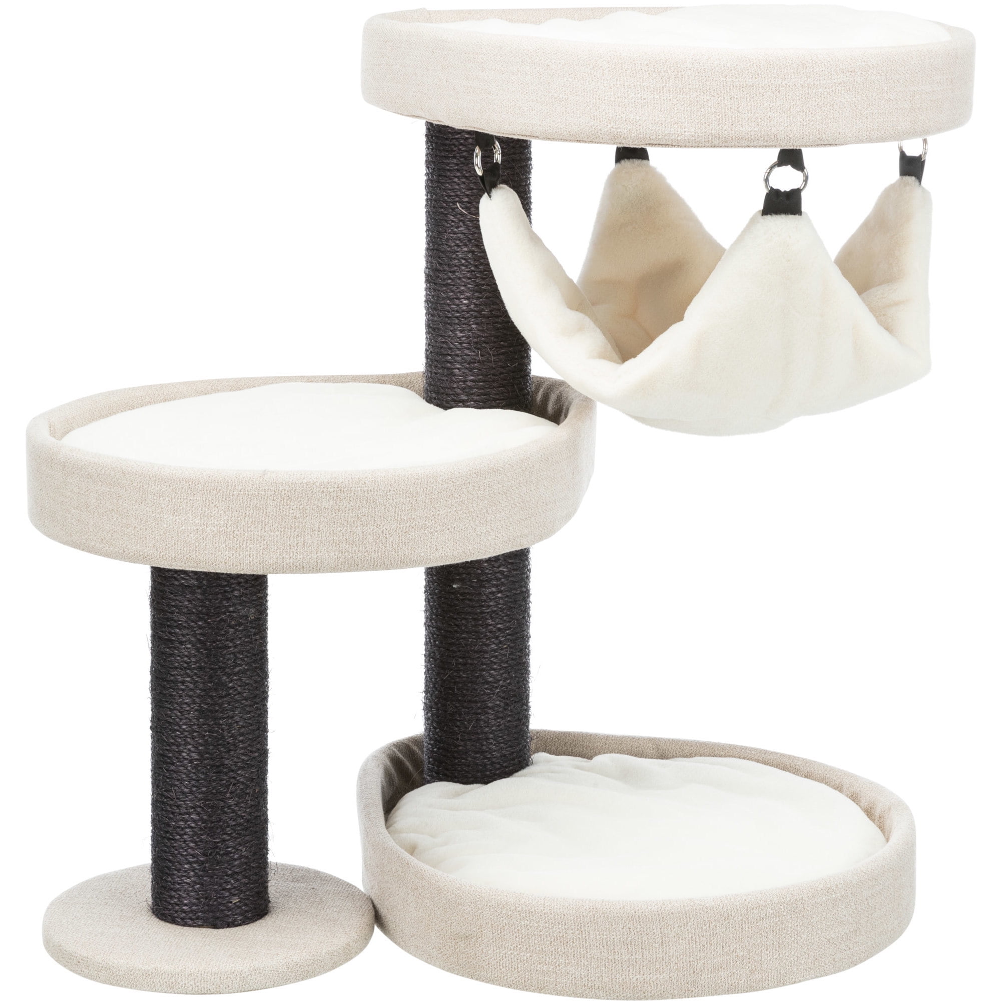 Cream and Black Sisal Freestanding Cat Tree with Hammock