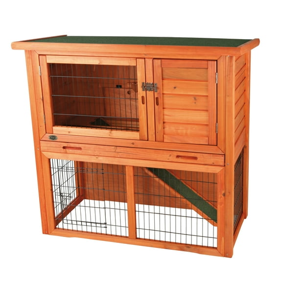 TRIXIE Weatherproof Outdoor 2-Story Medium Wooden Small Animal Hutch Run & Pull-Out Tray, Brown