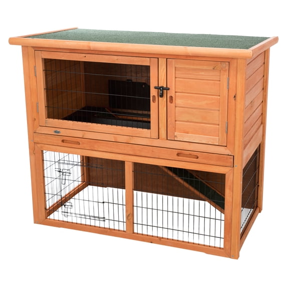 TRIXIE Weatherproof Outdoor 2-Story Small Wooden Small Animal Hutch Run & Pull-Out Tray, Brown