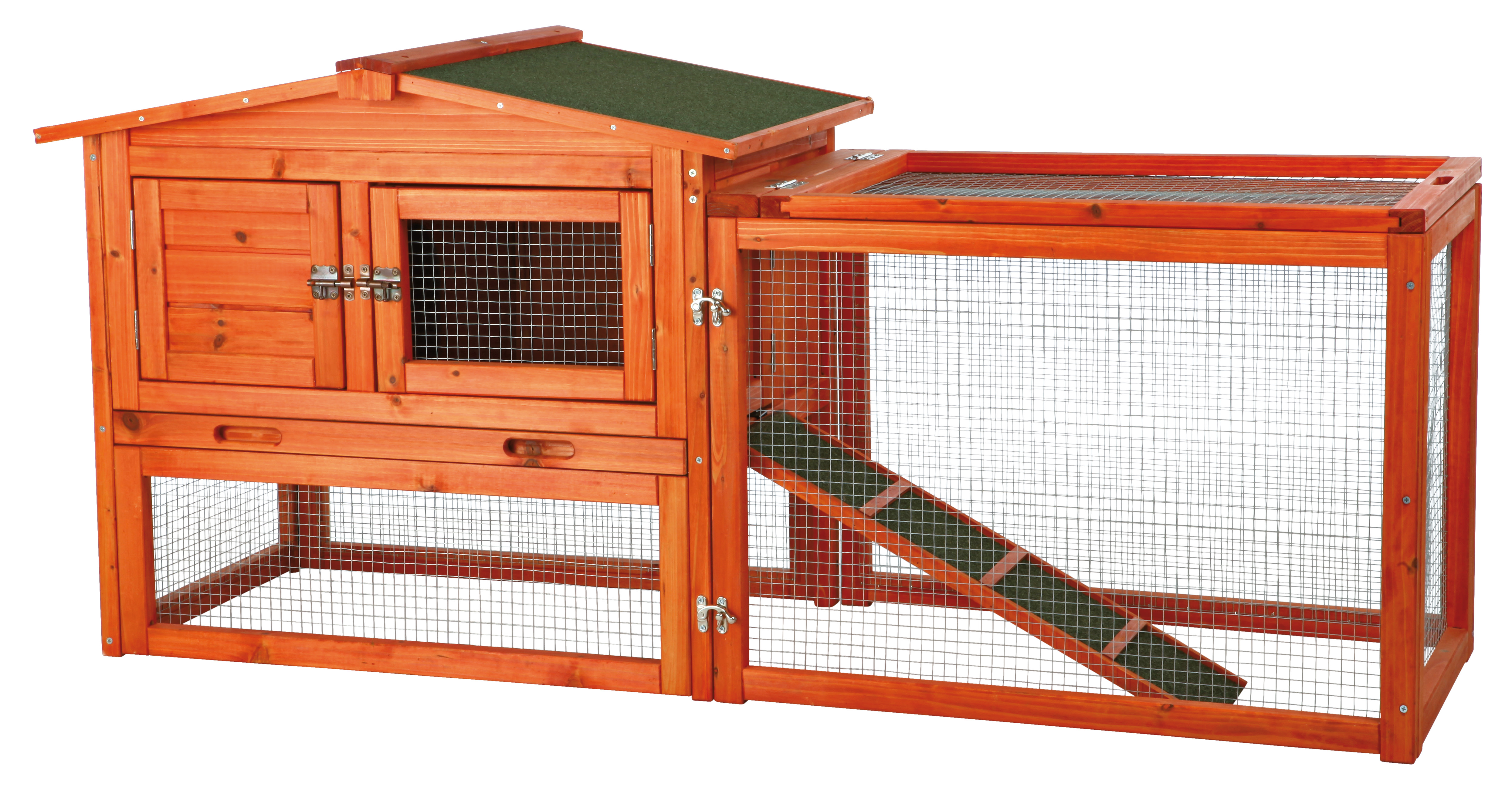 TRIXIE Weatherproof Outdoor 2-Story Wooden Small Animal Hutch, Run & Pull-Out Tray, Brown - image 1 of 6