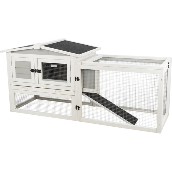 TRIXIE Weatherproof Outdoor 2-Story Wooden Small Animal Hutch with Large Run & Tray, Gray