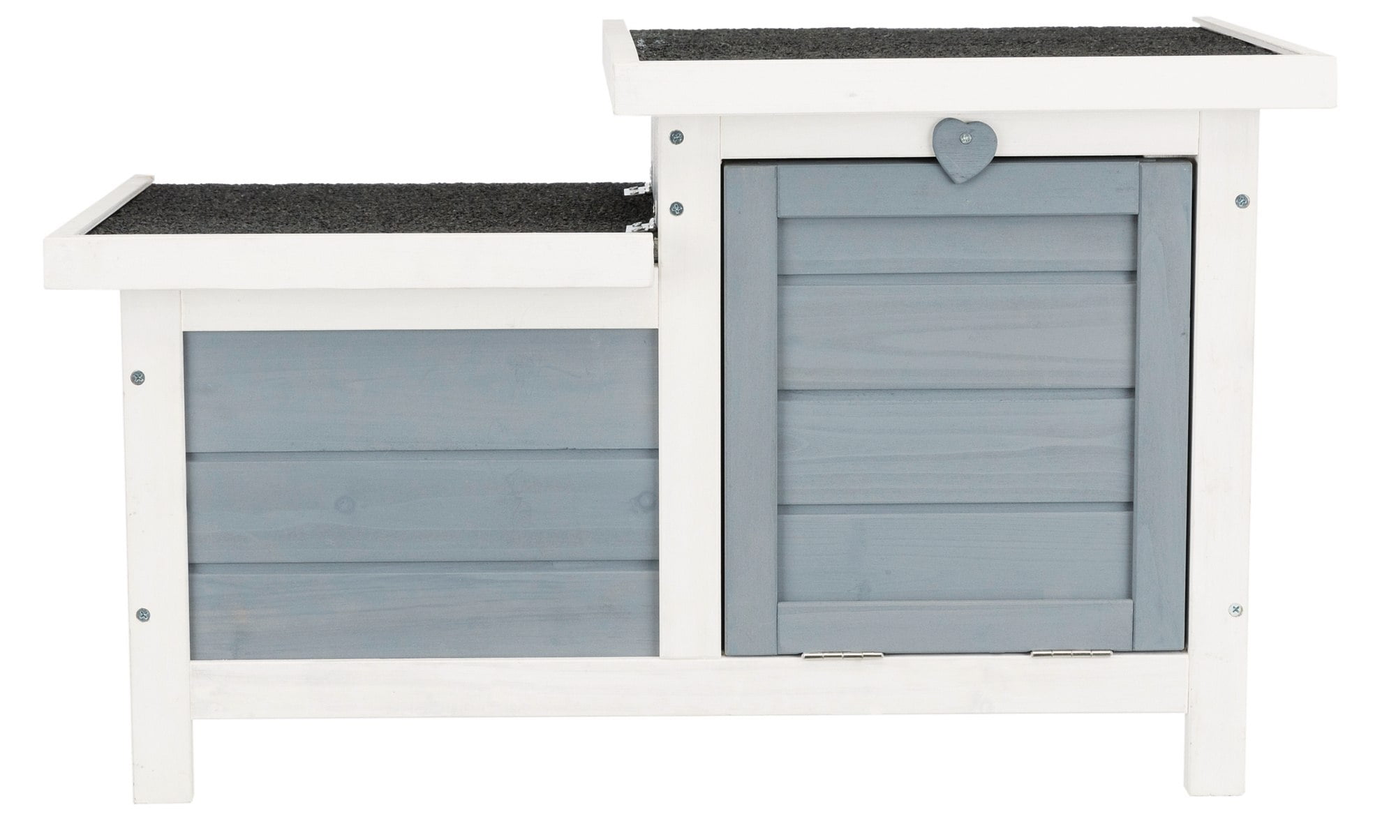 Gray and White Wooden Small Animal Hutch with Hinged Roof