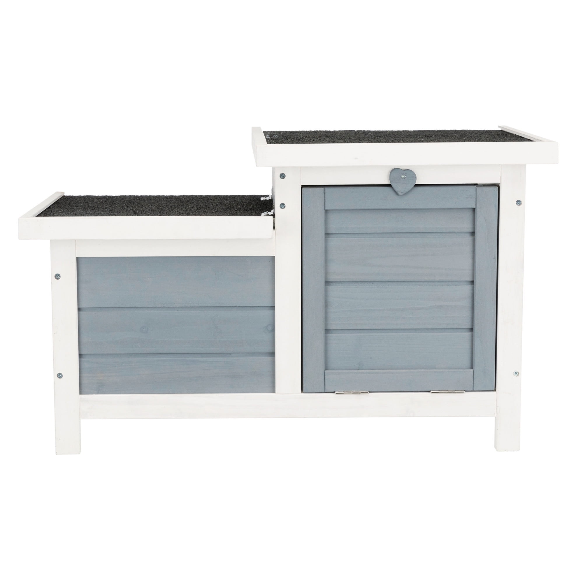 Gray and White Wooden Small Animal Hutch with Hinged Roof