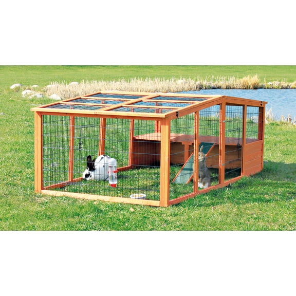 TRIXIE Weatherproof Outdoor X-Large Wooden Small Animal Cage and Run with Hinged Roof, Brown