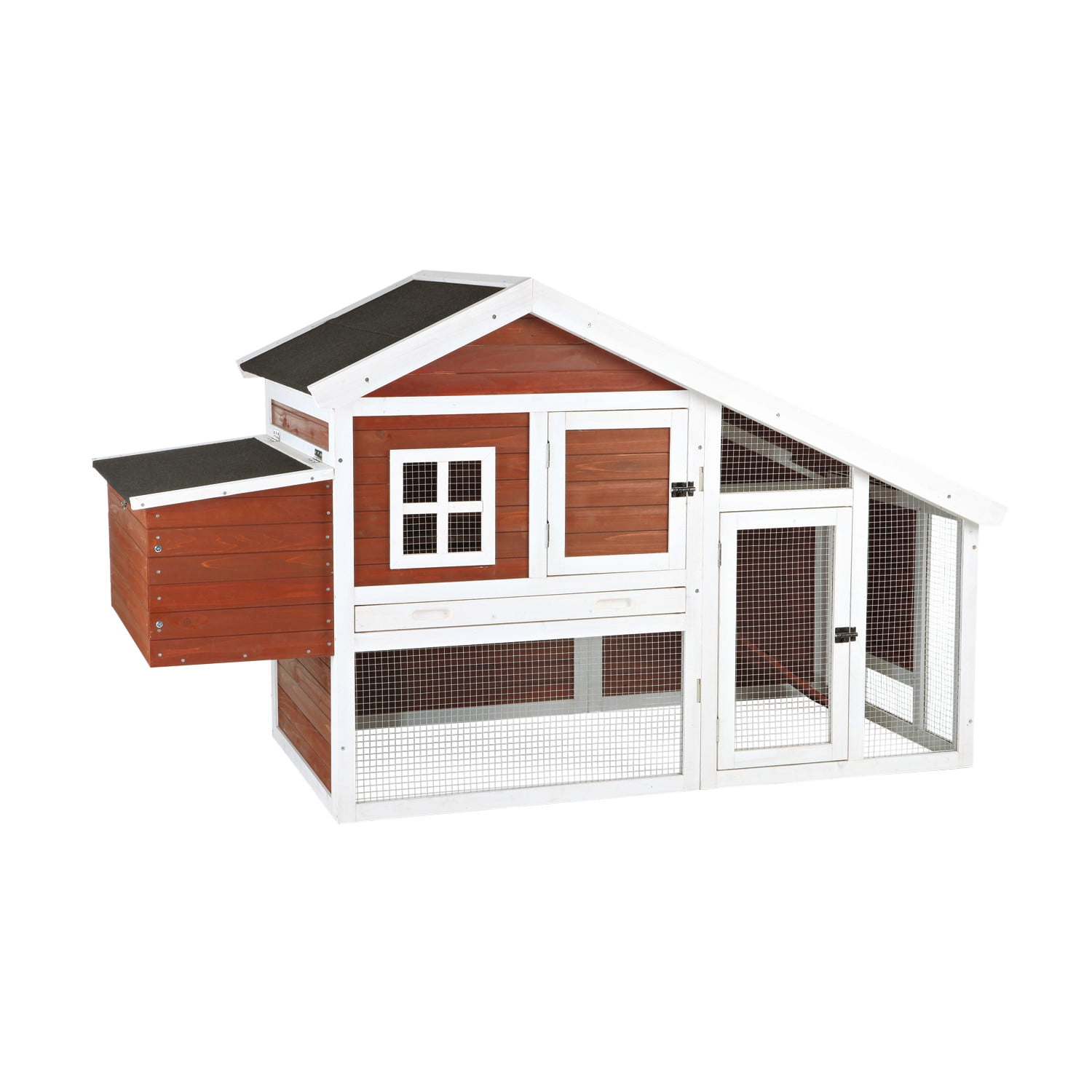 Auburn and White Wooden Chicken Coop with Nesting Boxes