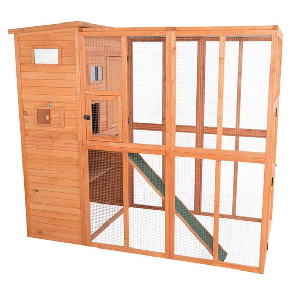 TRIXIE Weatherproof Wooden Cattery with Cat House and Run,37.4L x 76.8W x 68.9H, Brown