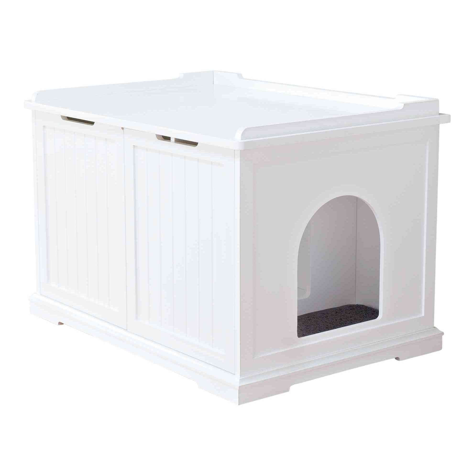 White Wooden XL Cat Litter Box Enclosure and Pet House