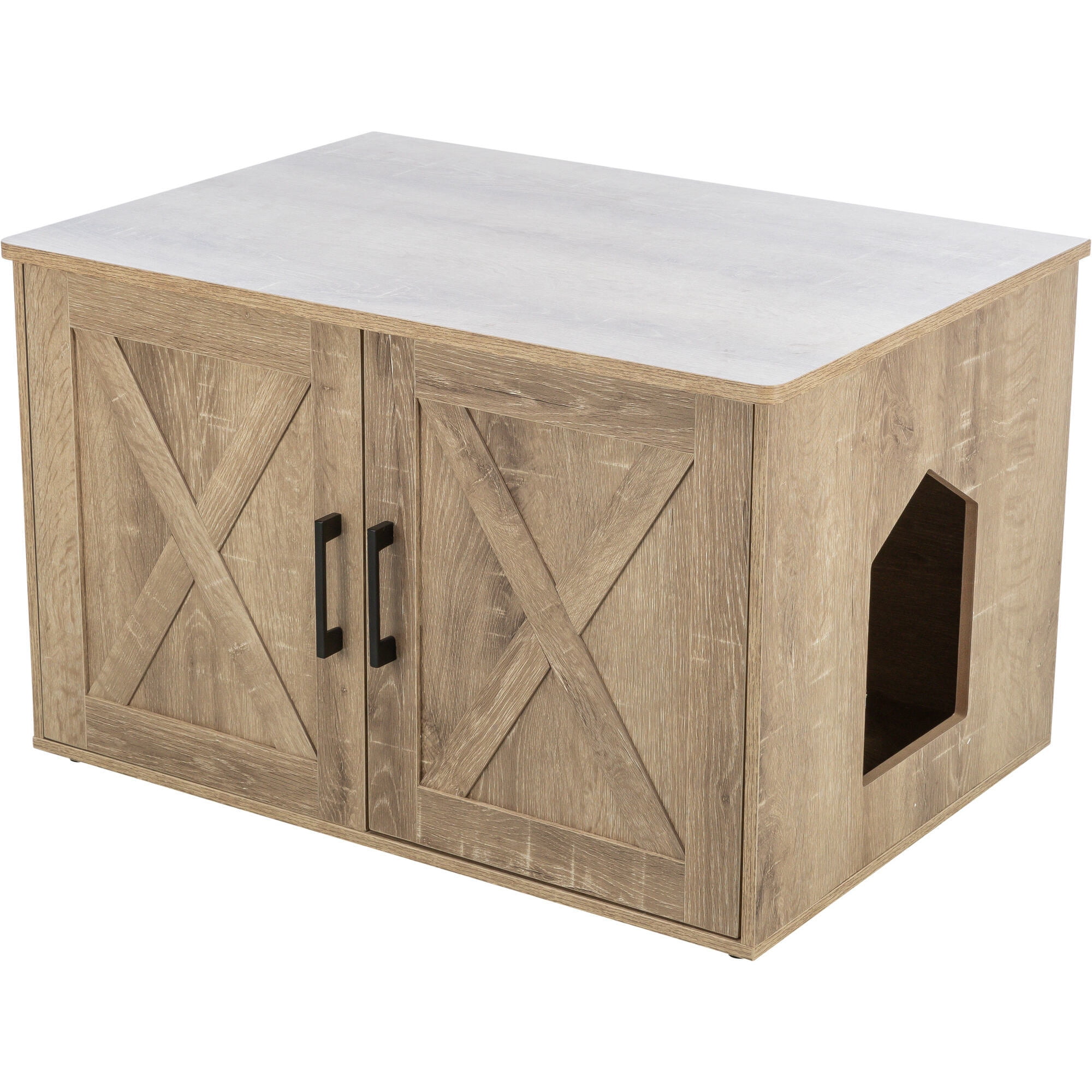 Graywash Farmhouse-Style XL Cat Litter Box Enclosure
