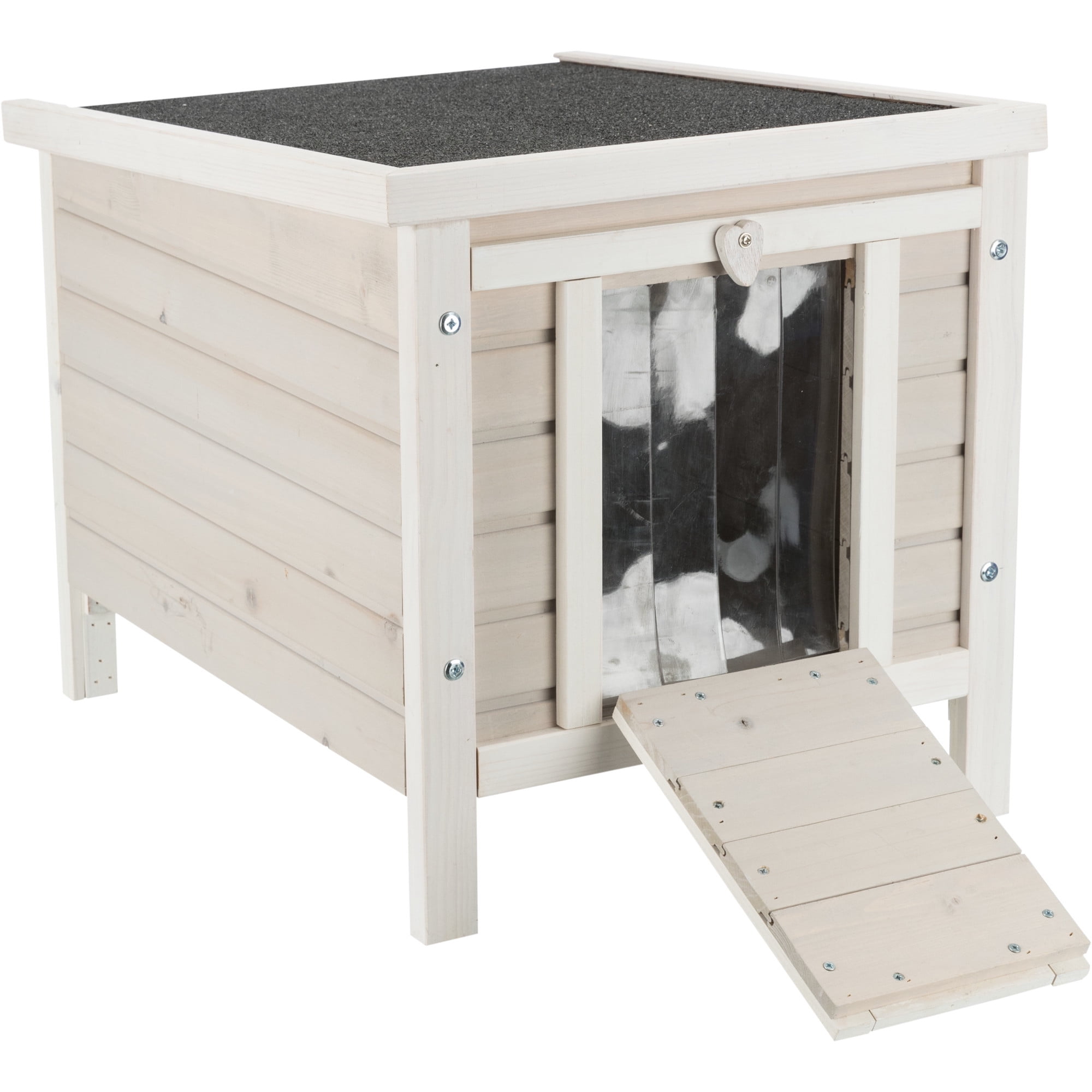 Light Gray Pine Wood Outdoor Cat House with Hinged Roof
