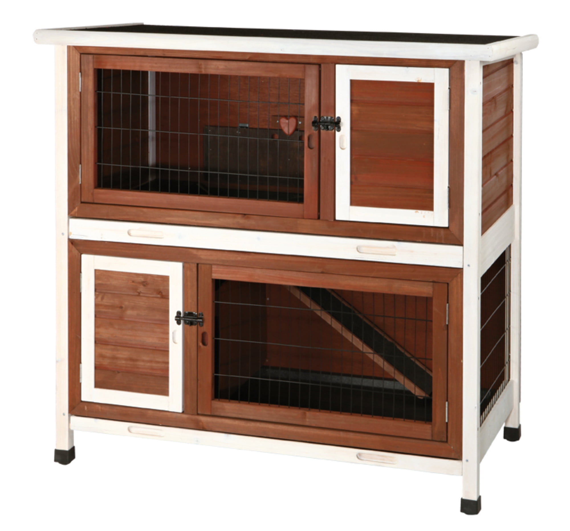 Auburn and White 2-Story Wooden Guinea Pig Hutch with Ramp