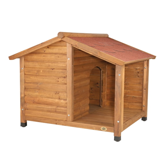 TRIXIE natura Lodge Elevated Weatherproof Wooden Small Outdoor Dog House w/ Covered Porch Brown