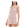 thumbnail image 1 of TRIXXI Womens Pink Smocked Ruffled Floral Spaghetti Strap Keyhole Wide Leg Romper Juniors XL, 1 of 4