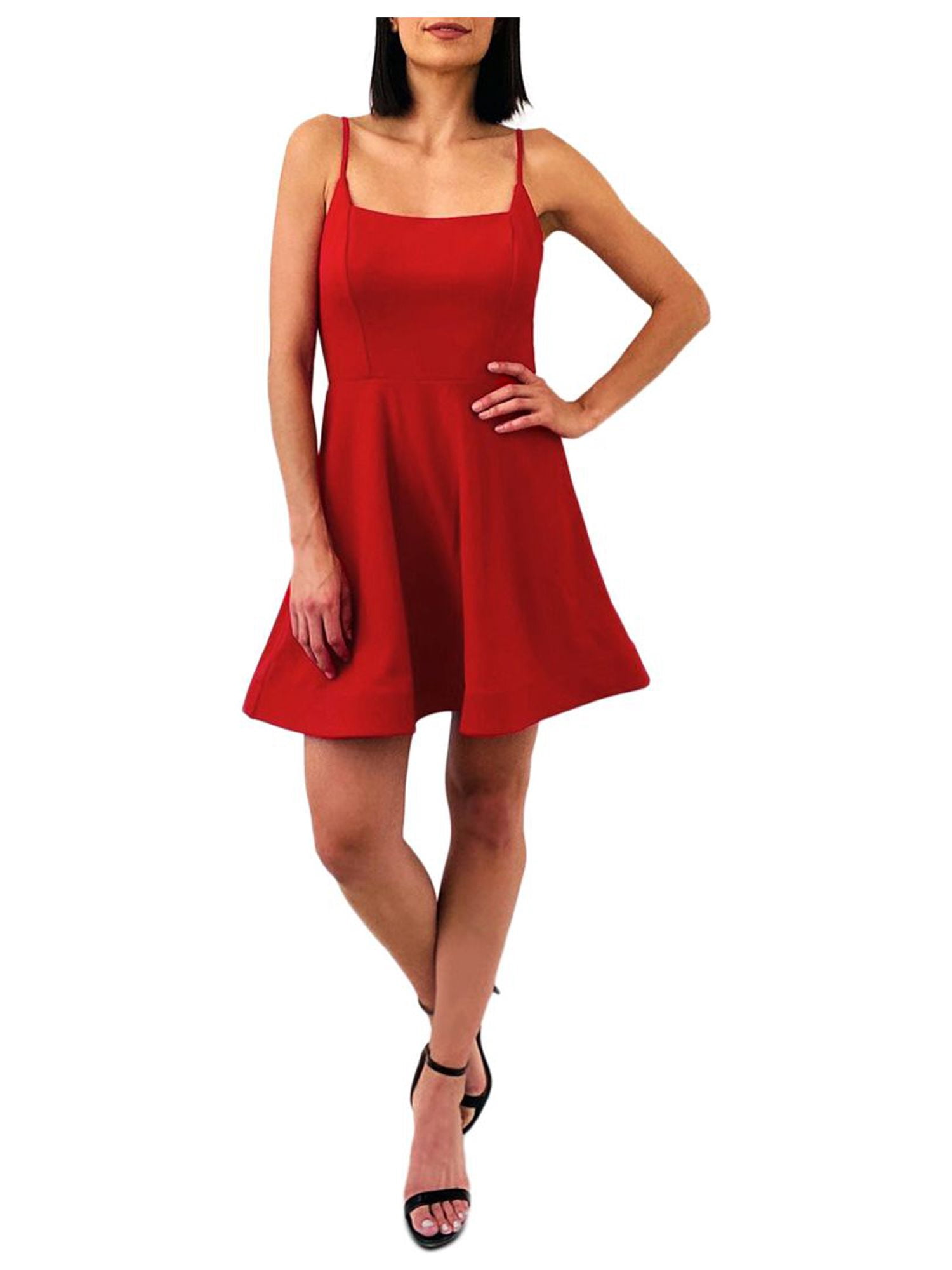 TRIXXI Womens Red Cut Out Spaghetti Strap Square Neck Short Party Fit + Flare Dress 15