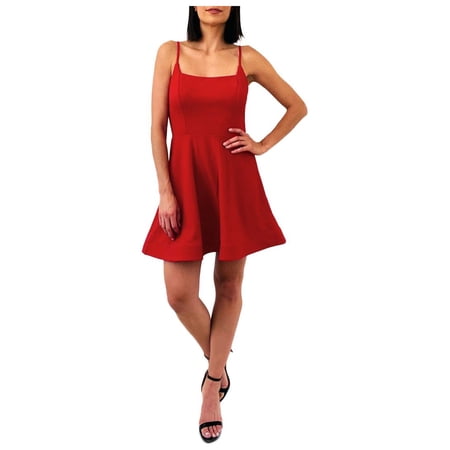 TRIXXI Womens Red Cut Out Spaghetti Strap Square Neck Short Party Fit + Flare Dress 3
