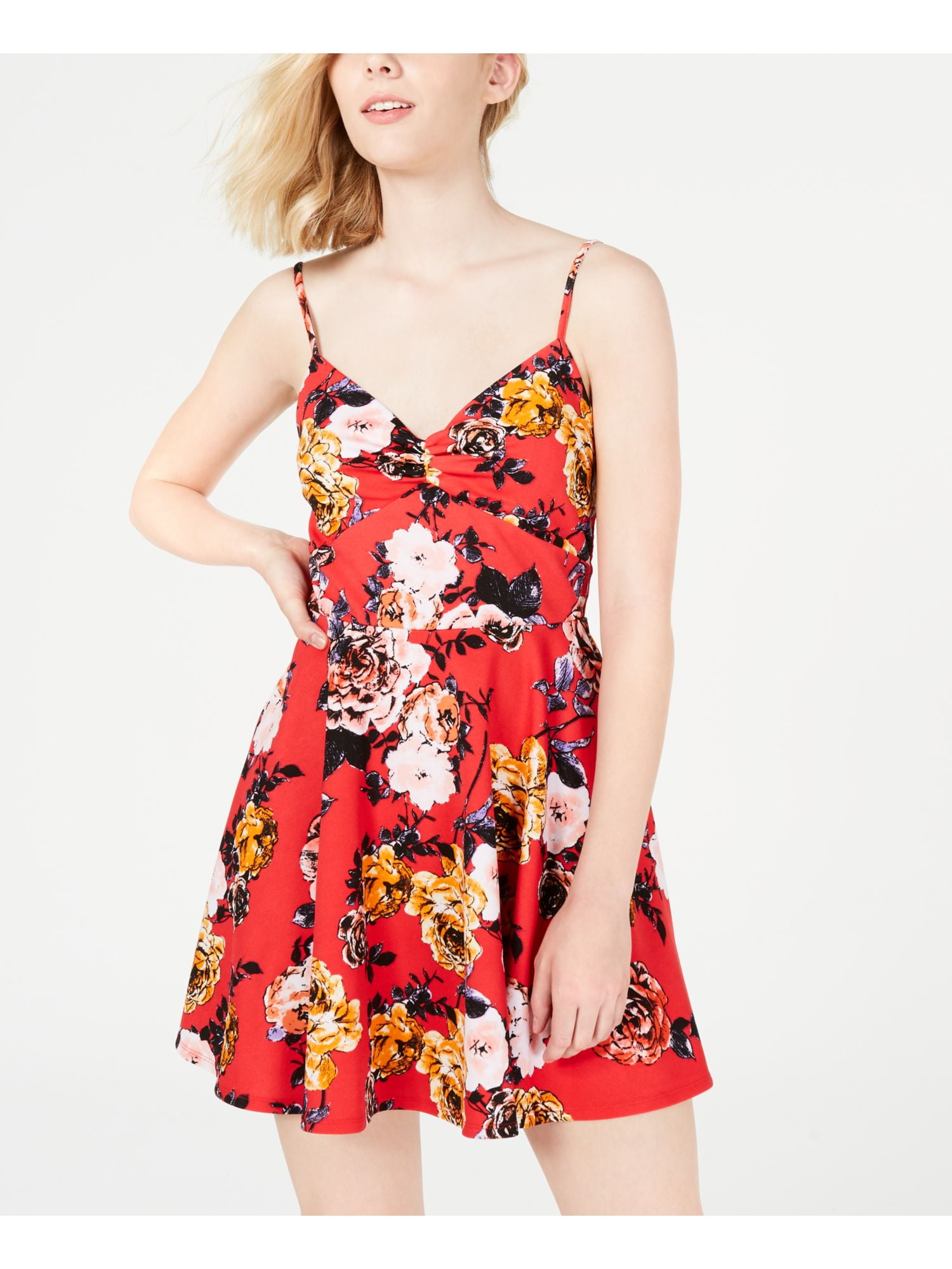 TRIXXI Womens Red Lace Floral Spaghetti Strap Sweetheart Neckline