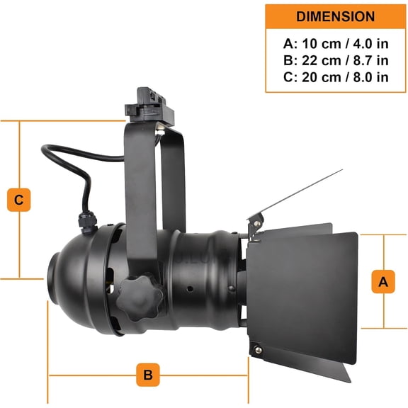 TRK9000 Industrial Track Light Head with Barn Door Flippers, Theater Studio Track Lighting for Showroom or Home, E26 Base PAR30 A19 ST64 Bulbs, Halo HTrack Compatible, Black Metal