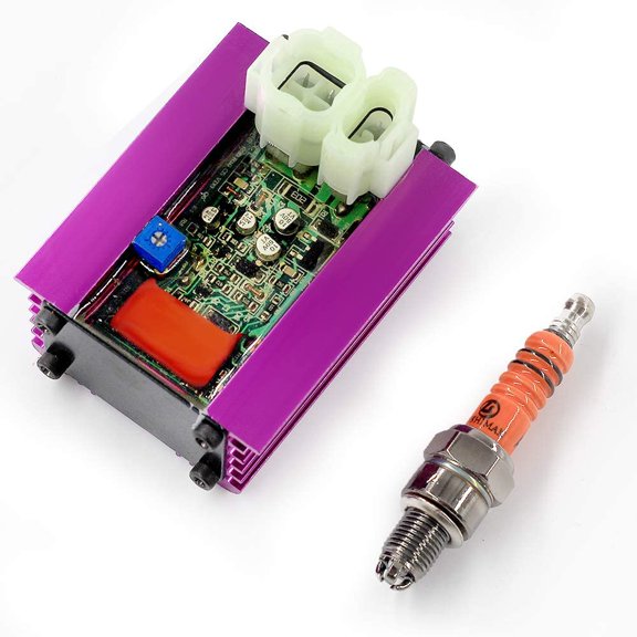TRKIMAL High Performance Upgrade Adjustable Racing AC CDI Box 6pin with an 3 Electrode Spark Plug for GY6 50cc 125cc 150cc 4 stroke 152QMI/157QMJ Engine, Moped Scooter ATV Go Kart
