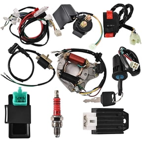 Trkimal Complete Electrics Stator Coil CDI Wiring Harness Switch lock Ignition Switch Solenoid Relay Spark Plug for 4 Stroke ATV 50cc 70cc 110cc 125cc Pit Quad Dirt Bike Go Kart