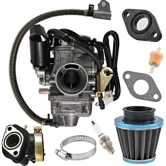 TRKIMAL GY6 125cc/150cc Carburetor for 4 Stroke Engines Electric Choke Scooter ATV Go Kart 152QMI 157QMJ with Air Filter Intake Manifold - PD24J 24mm Carb