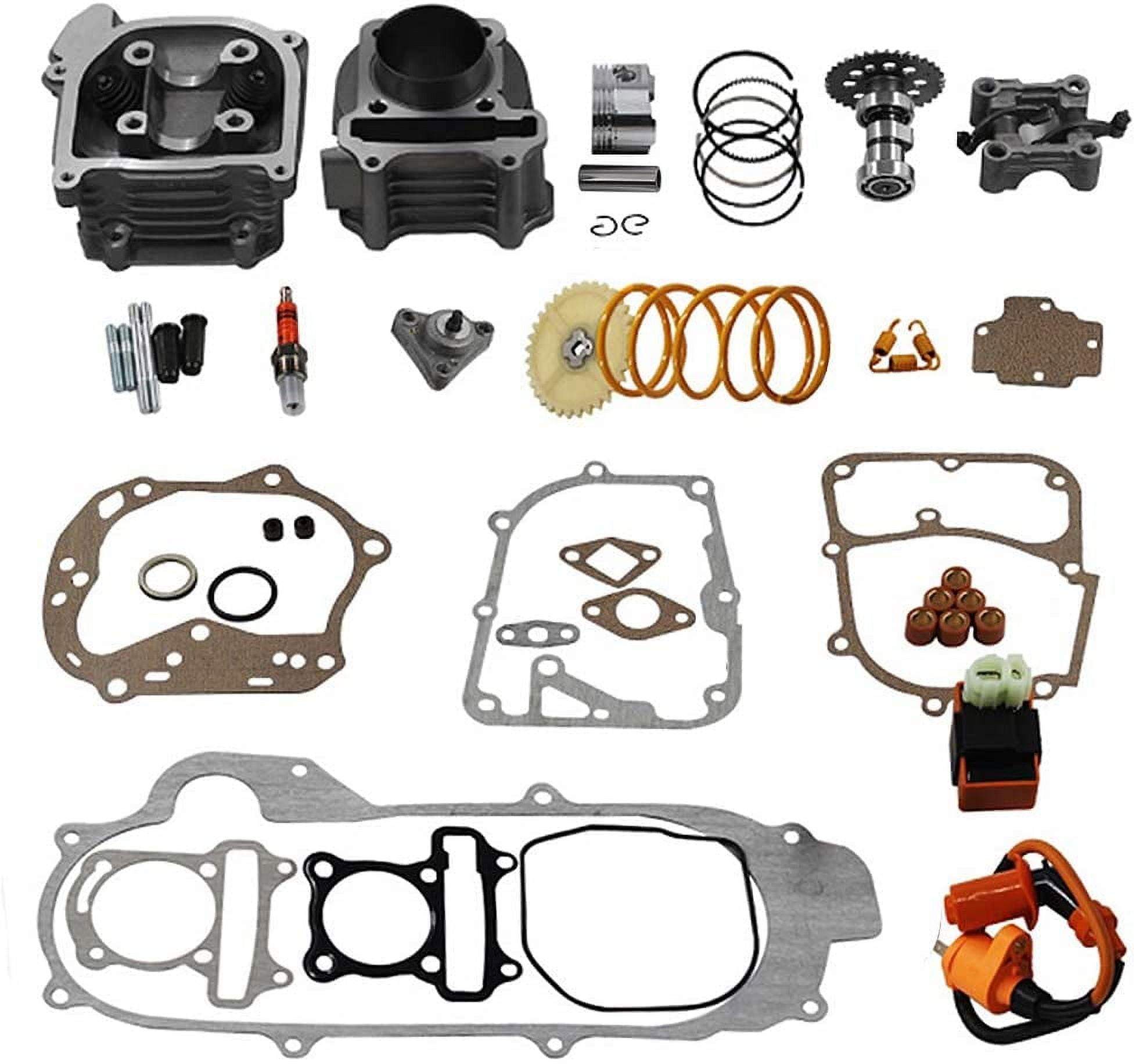 GY6 Cylinder Rebuild Kits Trkimal Upgrade 50mm Big Bore Kit Cylinder head assemble 69mm valve sets for 49CC 50CC 139QMB Moped Scooter Engine, Racing Performance CDI Ignition Coil Spark Plug Clutch etc