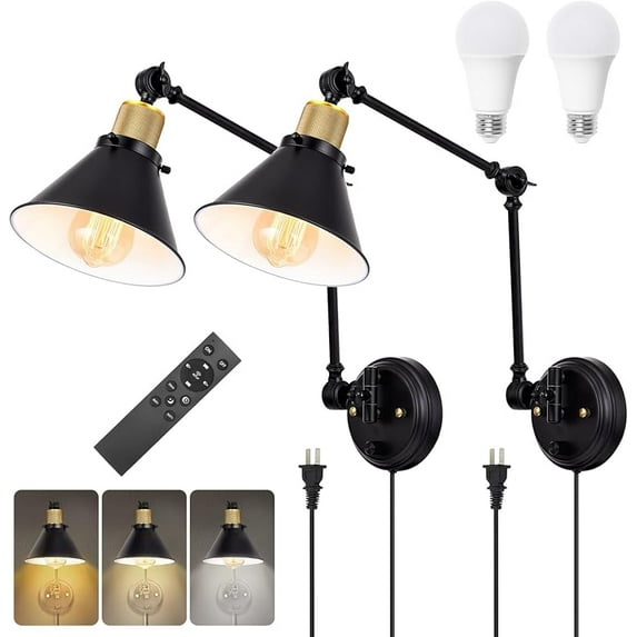TRLIFE Wall Sconce Plug in, Dimmable Wall Sconce with Switch Swing Arm Wall Lights Plug in Wall Mounted Light Wall Sconces Lighting with 6FT Plug in Cord, E26 Base, UL Listed(Two Arms, 1 Pack)