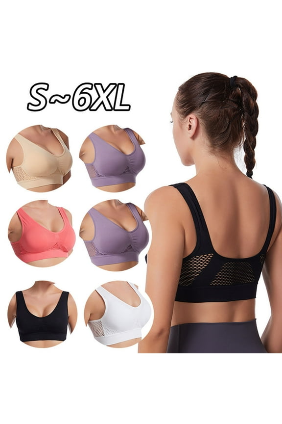 Plus Size Bras for Women No Underwire Mesh Breathable Anti-Sagging Yoga Gym Workout Everyday Bras S-6XL