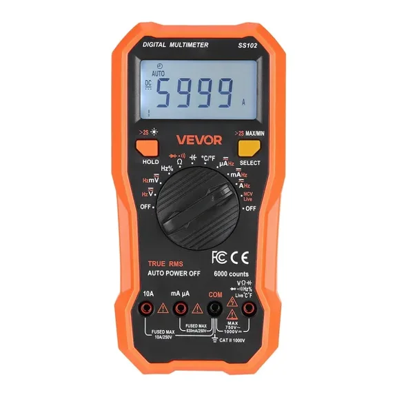 TRMS 6000-Count Digital Multimeter, AC/DC Voltage & Current Meter for Measuring Resistance, Capacitance, Temp, Diodes, Continuity, Live Wire & Duty Cycle