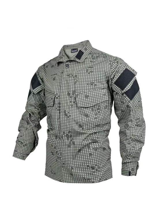 TRN BAC Men's Tactical Long Sleeve Combat Shirt, 60% Cotton Base Layer Camo Training Shirt for Training Hiking Outdoor Sports, Breathable Military Style T-Shirt, Night Camouflage, L