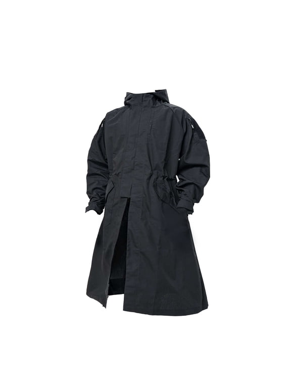 TRN BAC Men's Tactical Long Trench Coat Combat-Inspired A-Line Relaxed Fit Cotton-Poly Outerwear for Work Everyday Wear and Outdoor, M