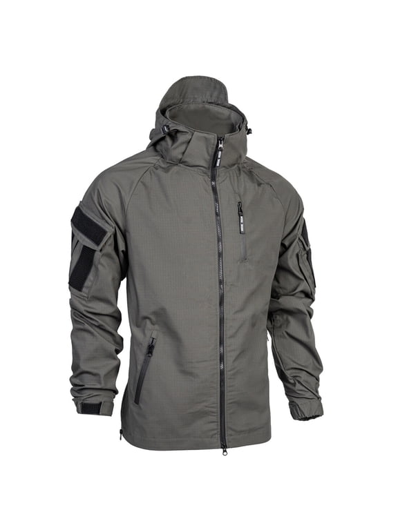 TRN BACRAFT Men's Tactical Light Jacket Zip Pockets Hook-and-Loop Patch Sleeves Breathable Poly-Cotton for Hiking Airsoft Outdoor Daily Wear, M