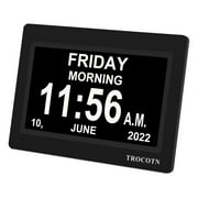 TROCOTN 7 Inchs Digital Clock Calendar Clock Large Display Alarm Clock Wall Clock Black