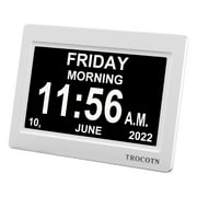 TROCOTN 7 Inchs Digital Clock Calendar Clock Large Display Alarm Clock Wall Clock White