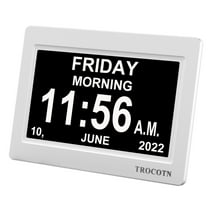 TROCOTN 7 Inchs Digital Clock Calendar Clock Large Display Alarm Clock Wall Clock (White)