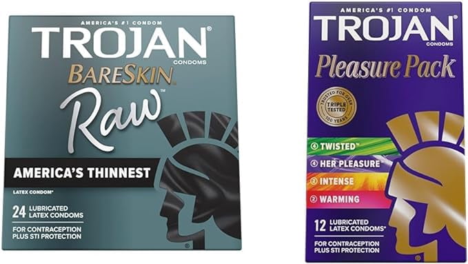 TROJAN BareSkin Raw Thin Condoms 24 Count and TROJAN Pleasure Variety