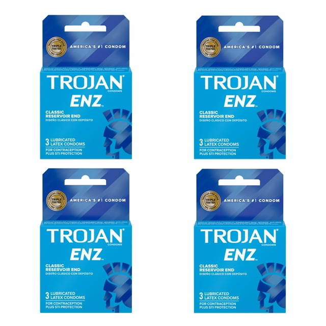 TROJAN Enz Condoms Lubricated Latex 3 Each (Pack of 4)