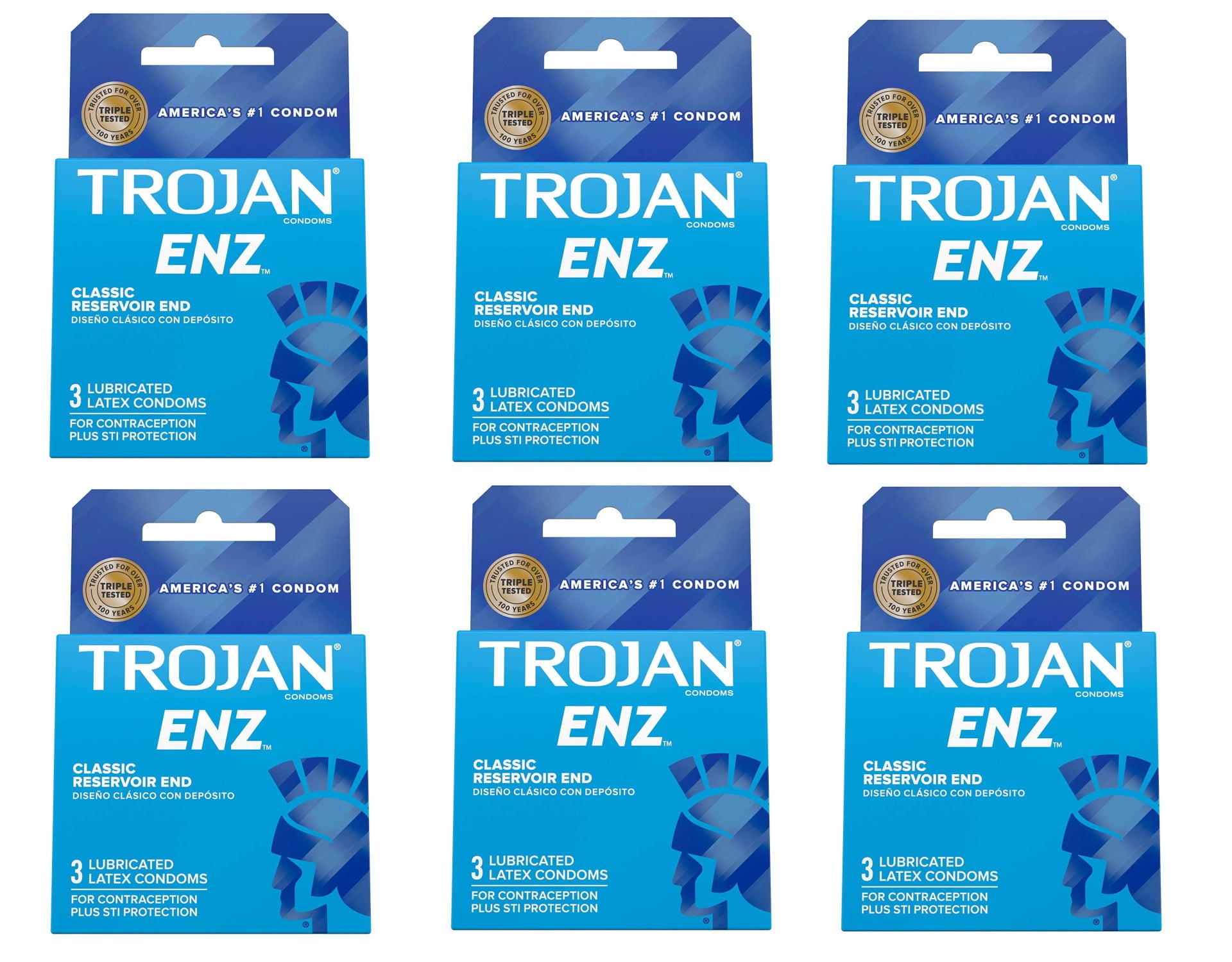 TROJAN Enz Condoms Lubricated Latex 3 Each (Pack of 6) - Walmart.com