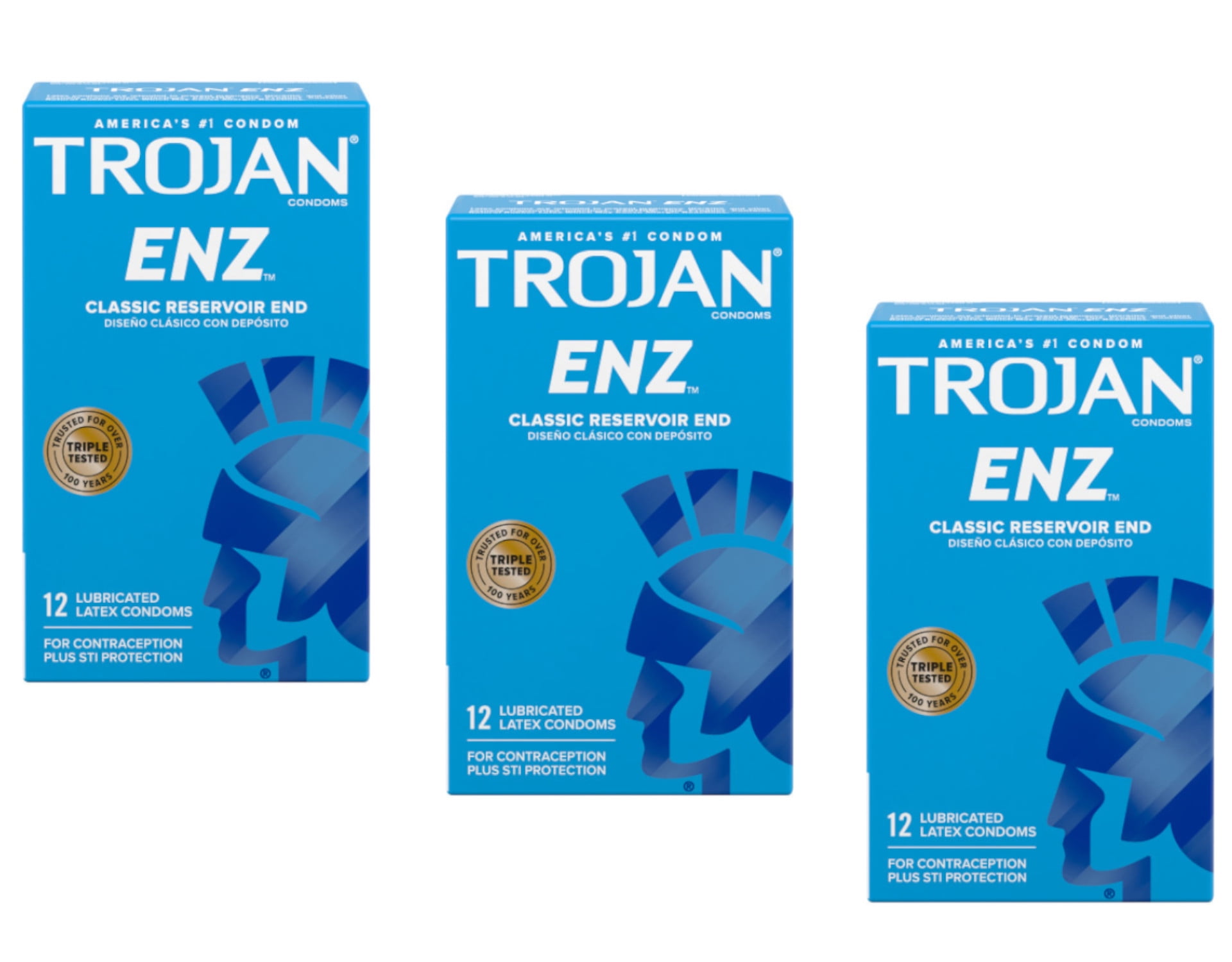 TROJAN Enz Lubricated Latex Condoms 12 Each (Pack of 3)