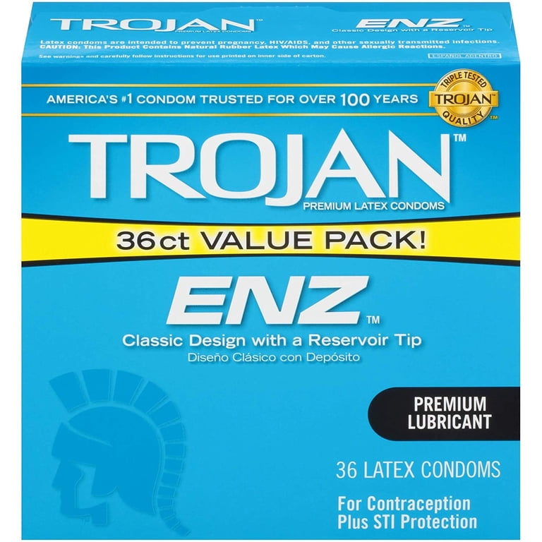 TROJAN Enz Premium Lubricant Latex Condoms 36 ea (Pack of 2)