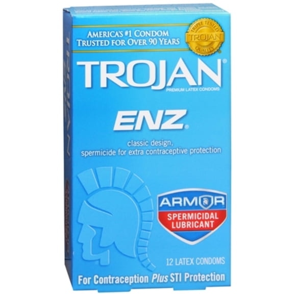 TROJAN Enz Spermicidal Latex Condoms 12 Each (Pack of 3)