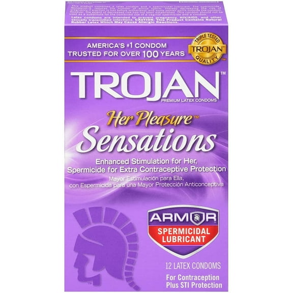 TROJAN Her Pleasure Sensations Armor Spermicidal Lubricant Latex Condoms 12 Each (Pack of 2)