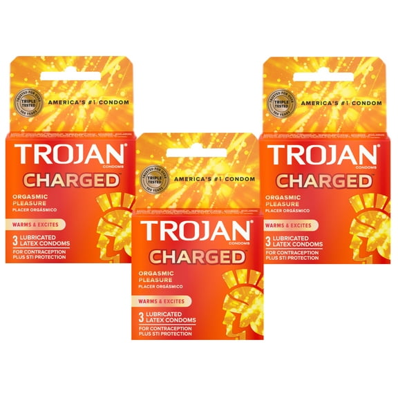 TROJAN Intensified Charged Orgasmic Pleasure Lubricated Latex Condoms 3 ea (Pack of 3)