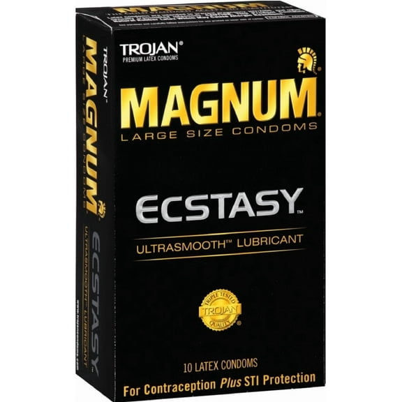 TROJAN MAGNUM Ecstasy Condoms Ultrasmooth Lubricant Large Size 10 Each (Pack of 3)
