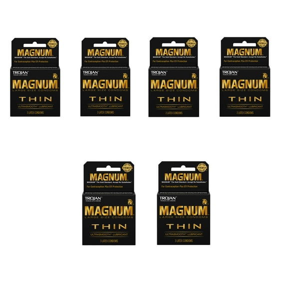 TROJAN MAGNUM THIN CONDOMS (Black) 3 pk Each ( 6 in a Pack )