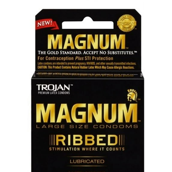 TROJAN Magnum Ribbed Lubricated Latex Condoms 3 ea (Pack of 2)